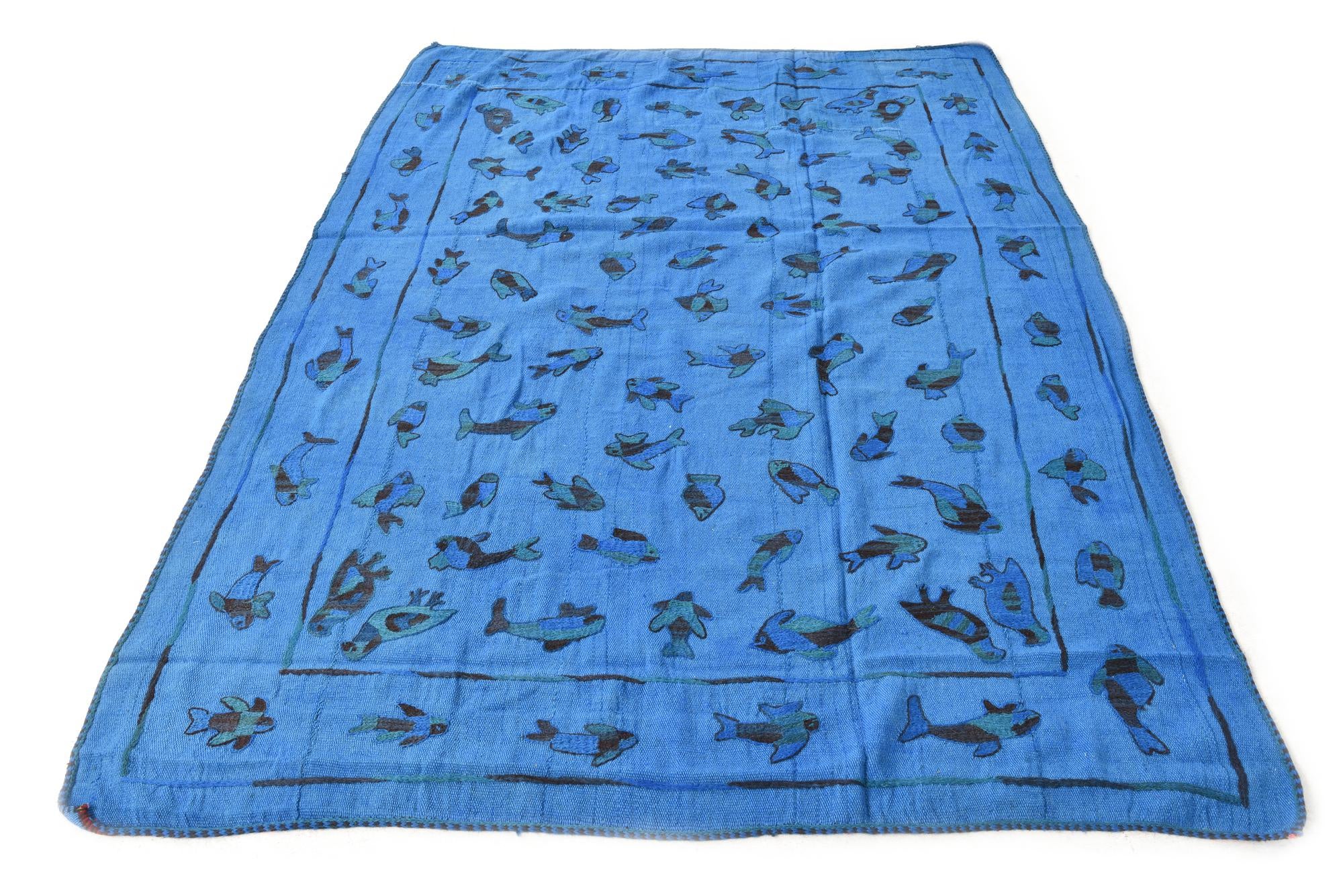 5' 9 x 7' 8 Hand Woven Kilim Suzani Wool Rug