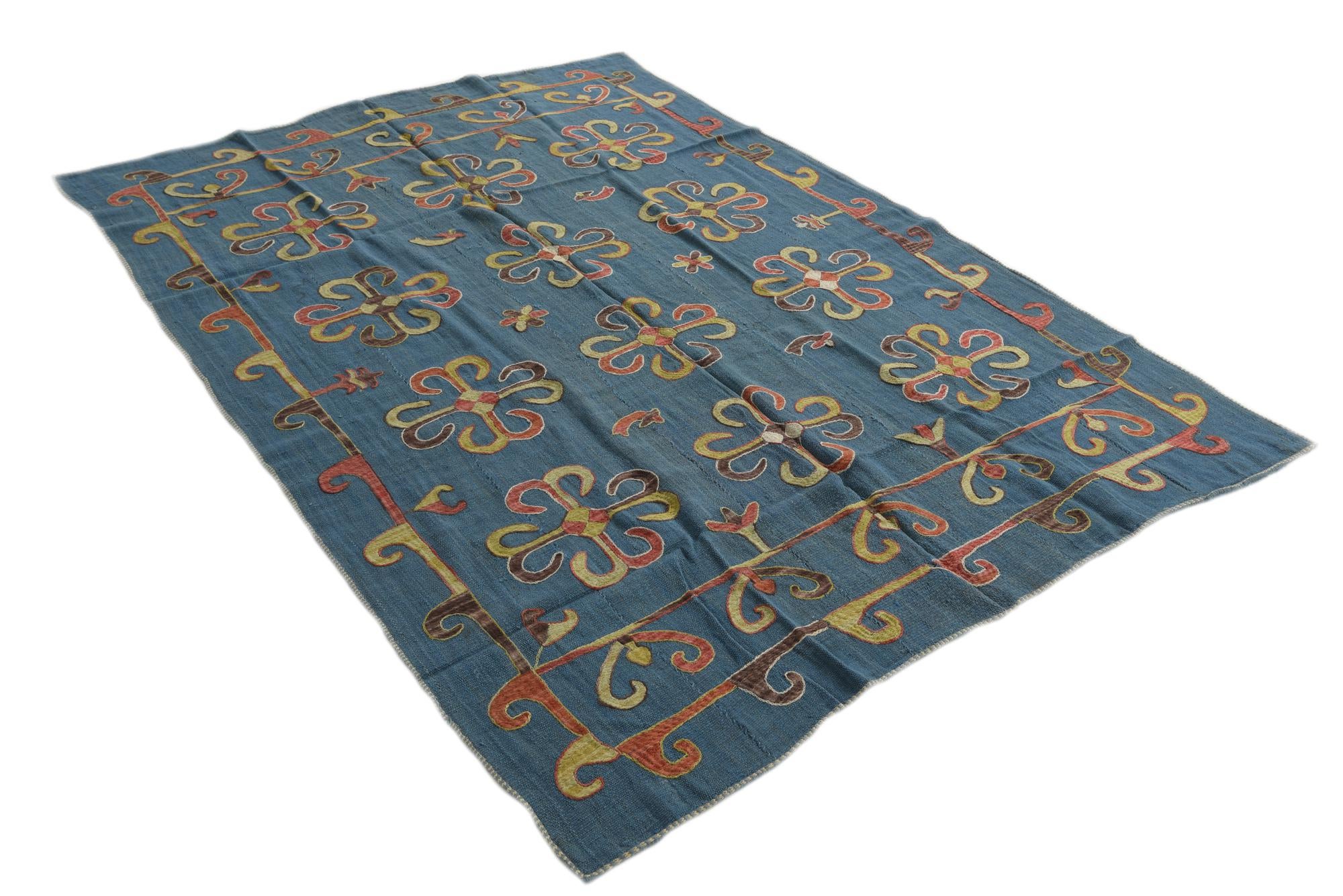 5' 6 x 7' 8 Hand Woven Kilim Suzani Wool Rug