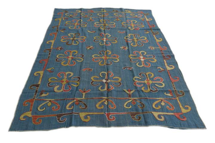 5' 6 x 7' 8 Hand Woven Kilim Suzani Wool Rug