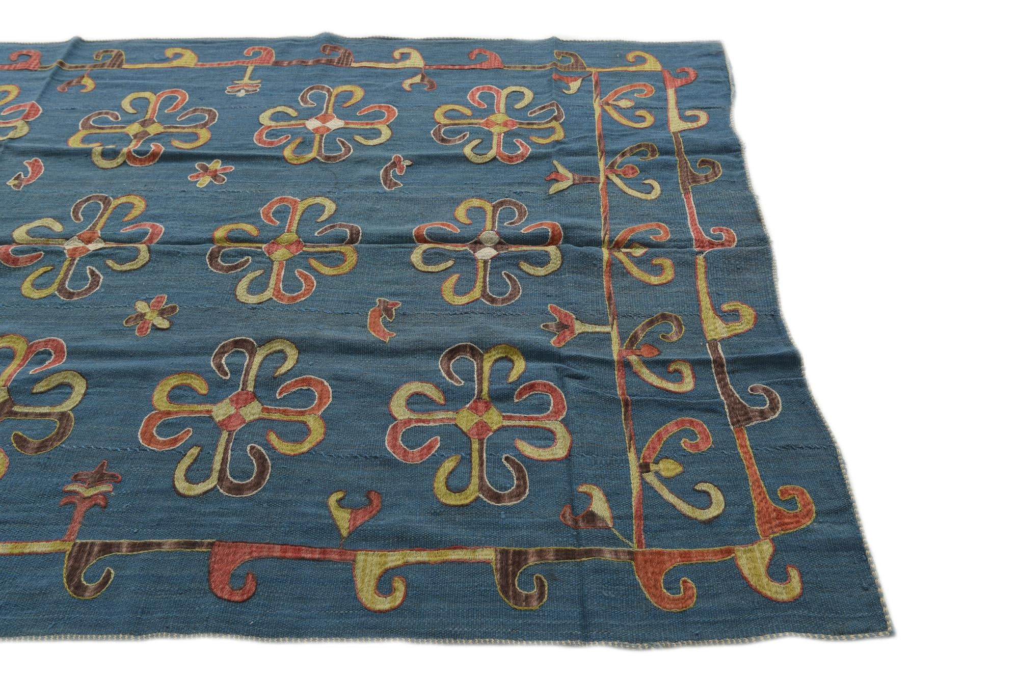 5' 6 x 7' 8 Hand Woven Kilim Suzani Wool Rug