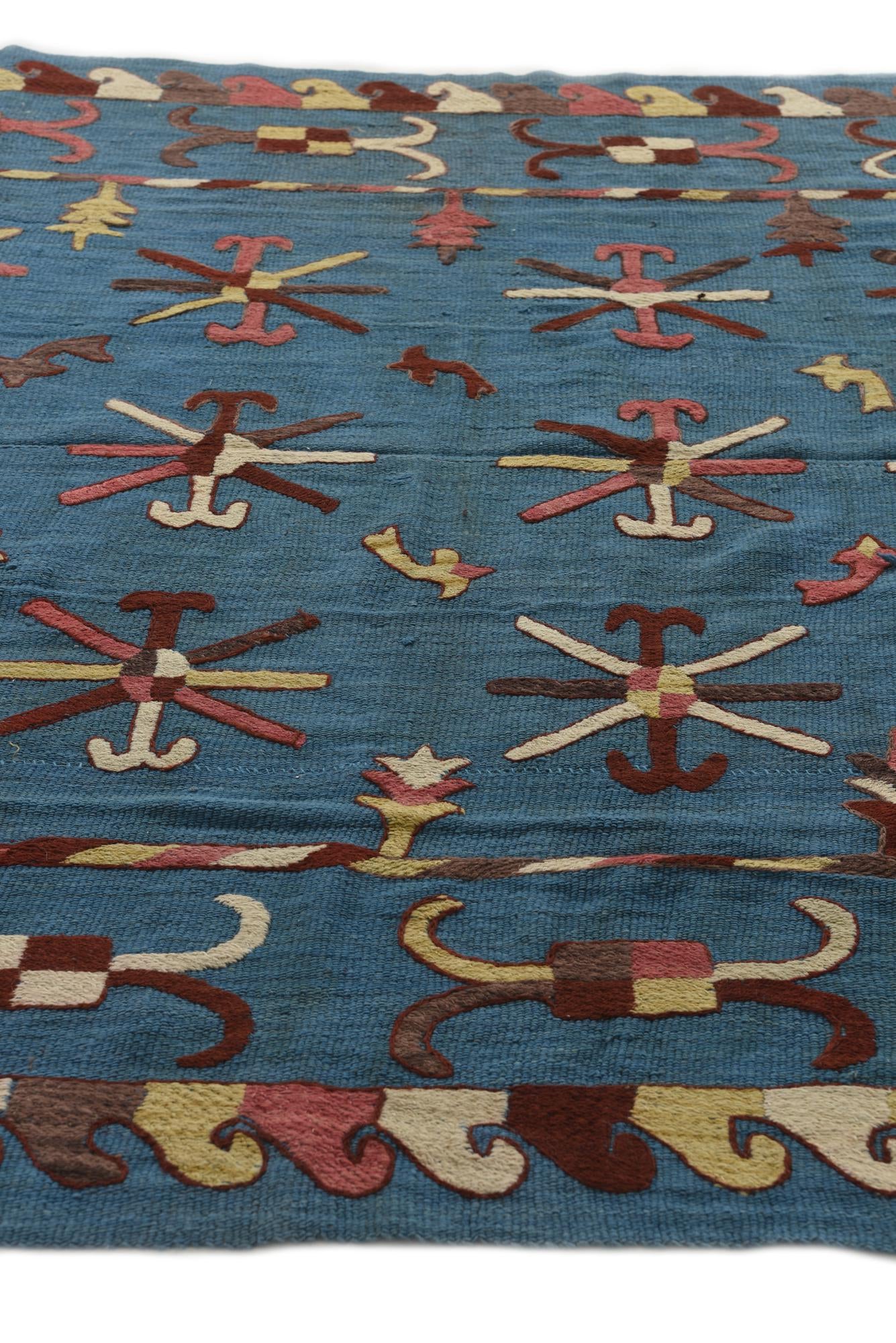 5' 9 x 7' 5 Hand Woven Kilim Suzani Wool Rug