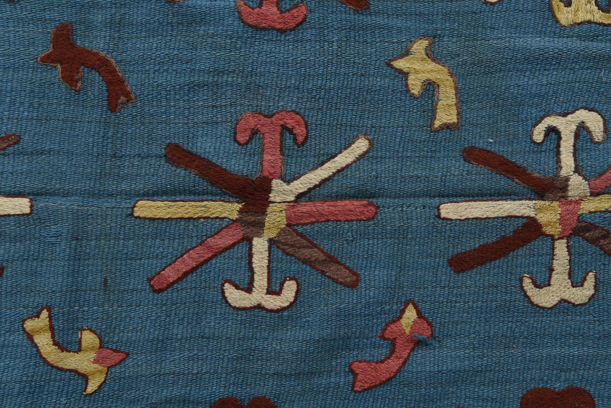 5' 9 x 7' 5 Hand Woven Kilim Suzani Wool Rug