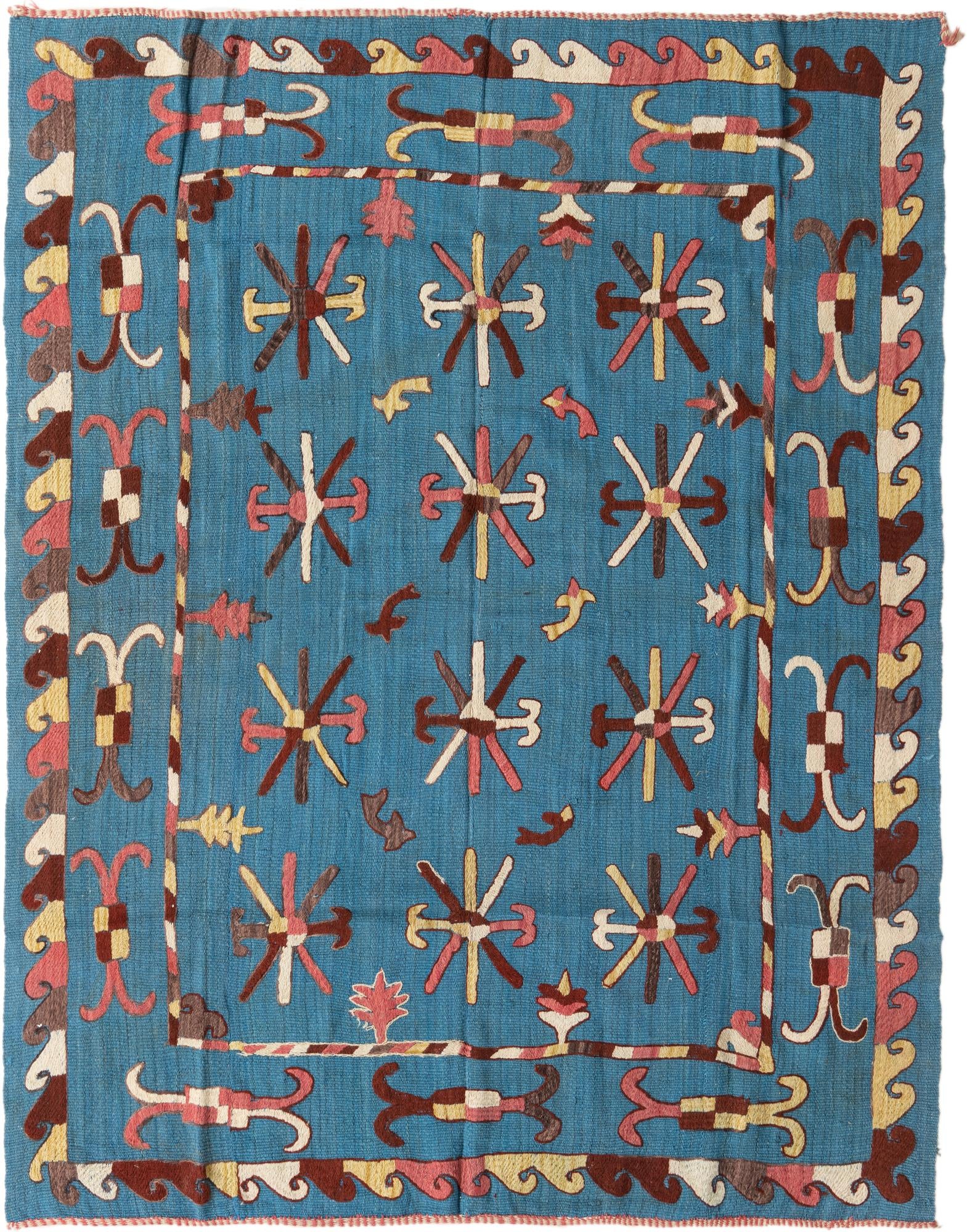 5' 9 x 7' 5 Hand Woven Kilim Suzani Wool Rug