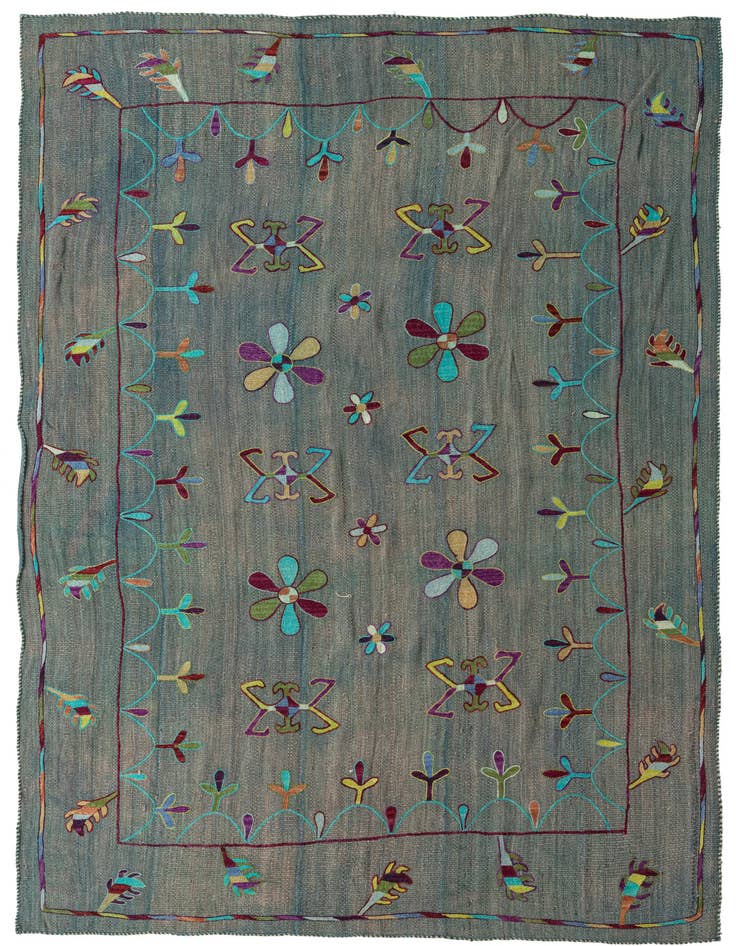 Detail image of 6' 3 x 8' 7 Hand Woven Kilim Suzani Wool Rug