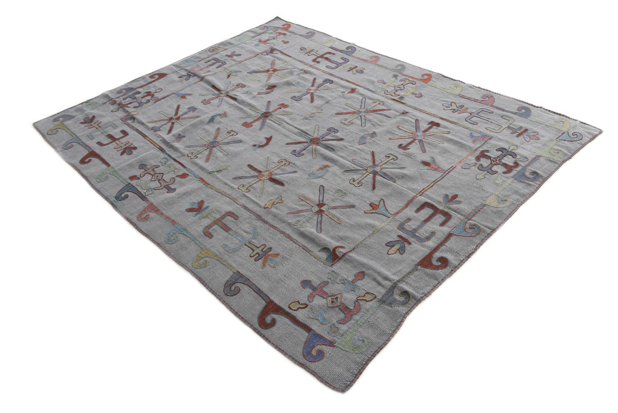 5' 10 x 7' 2 Hand Woven Kilim Suzani Wool Rug