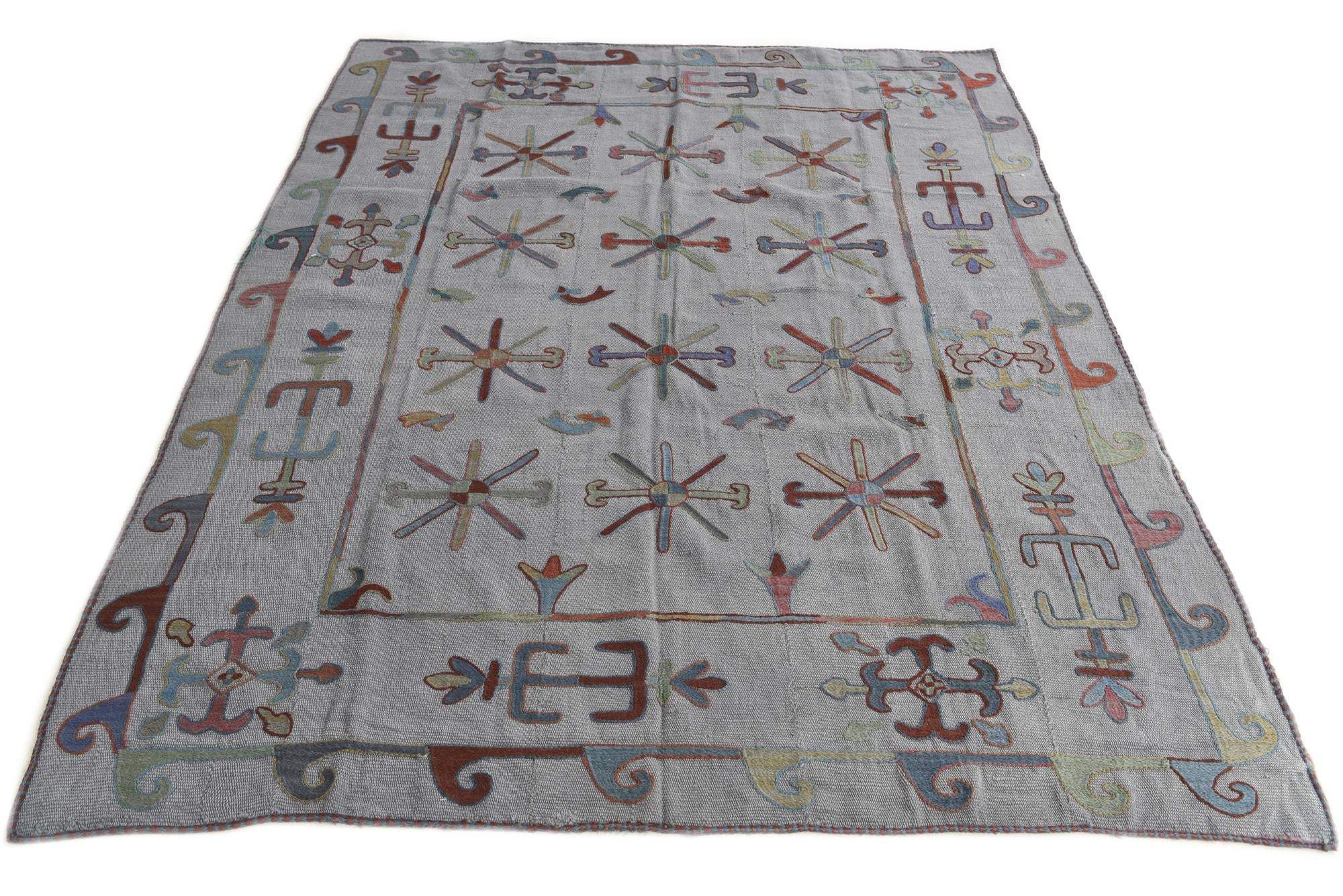 5' 10 x 7' 2 Hand Woven Kilim Suzani Wool Rug