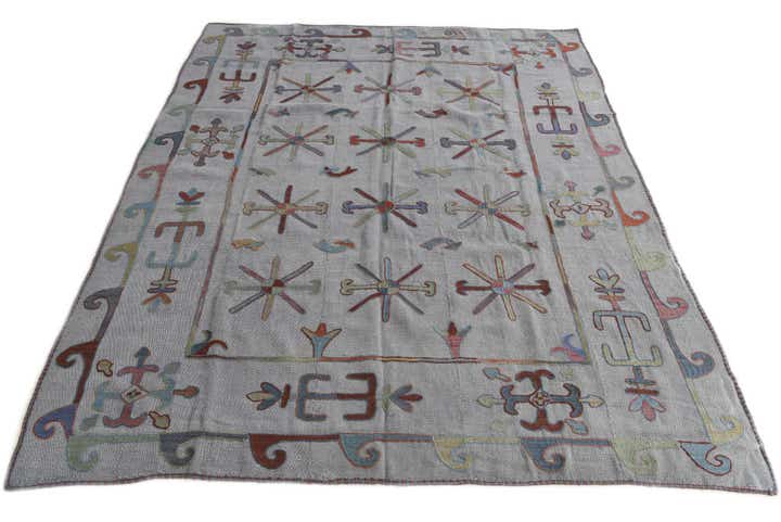 5' 10 x 7' 2 Hand Woven Kilim Suzani Wool Rug