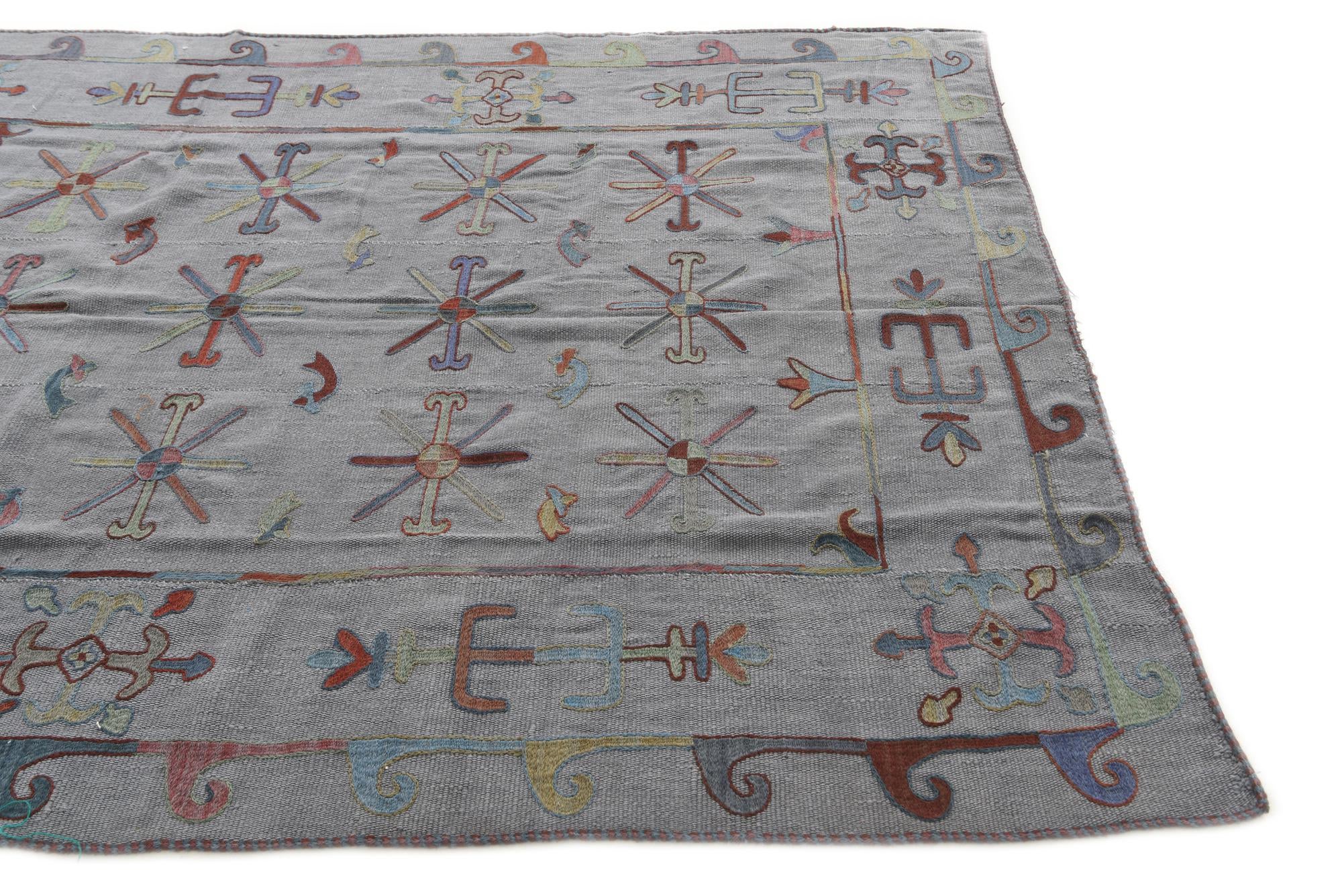 5' 10 x 7' 2 Hand Woven Kilim Suzani Wool Rug