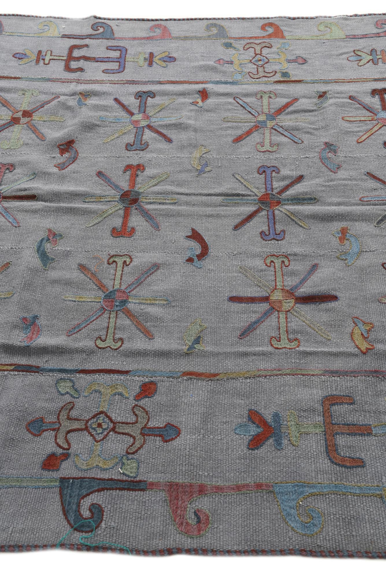 5' 10 x 7' 2 Hand Woven Kilim Suzani Wool Rug