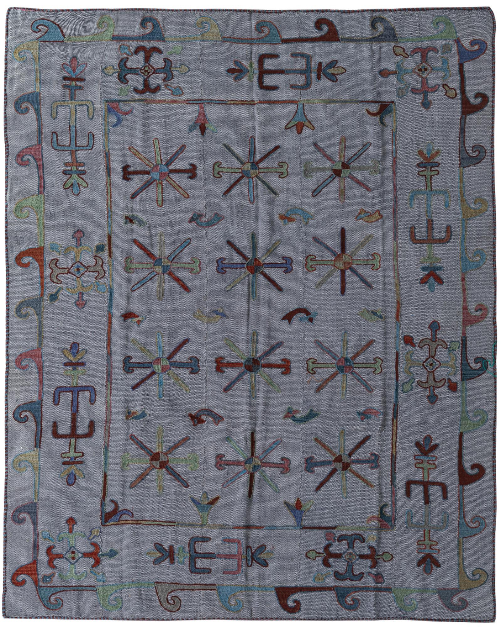 5' 10 x 7' 2 Hand Woven Kilim Suzani Wool Rug