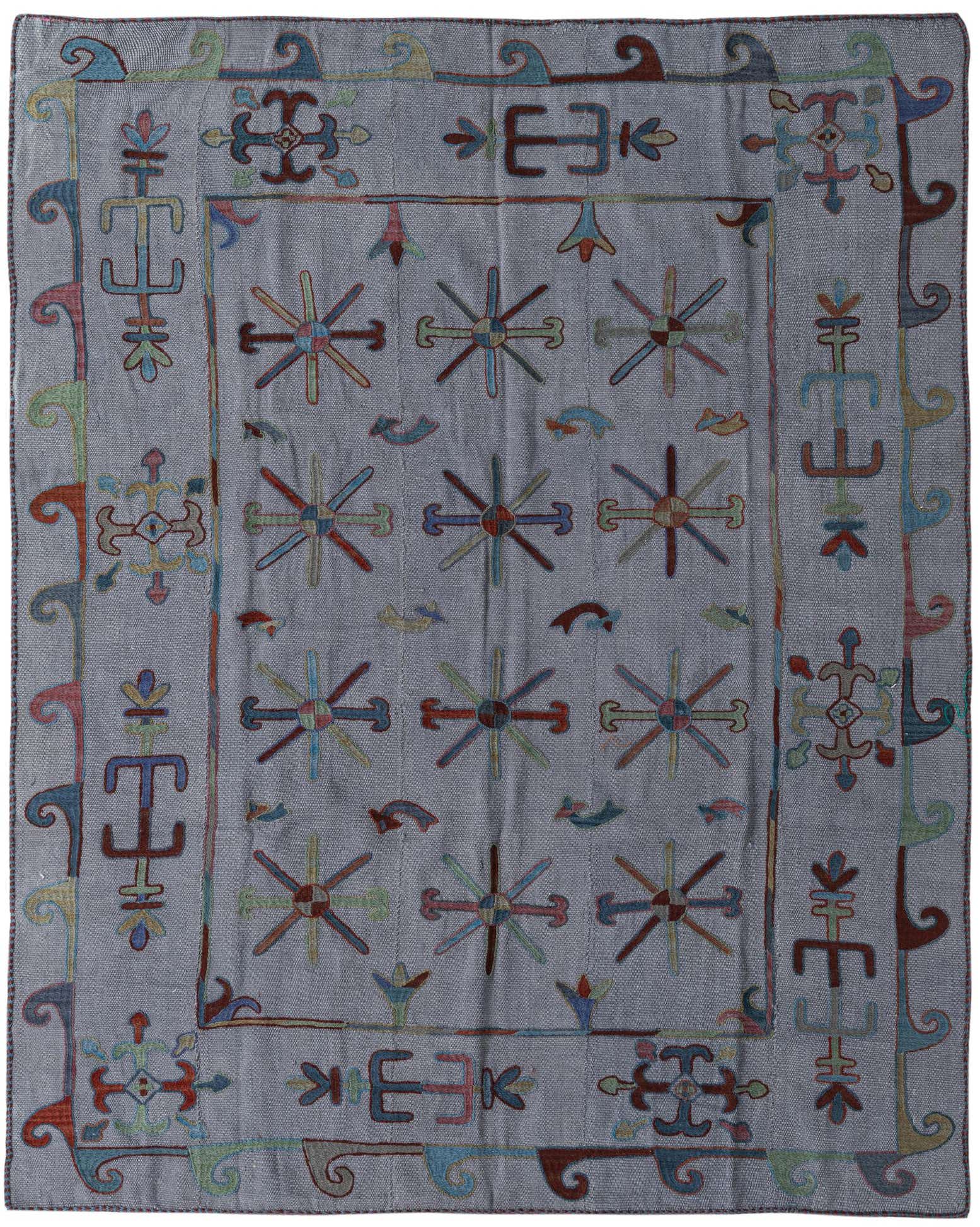 5' 10 x 7' 2 Hand Woven Kilim Suzani Wool Rug