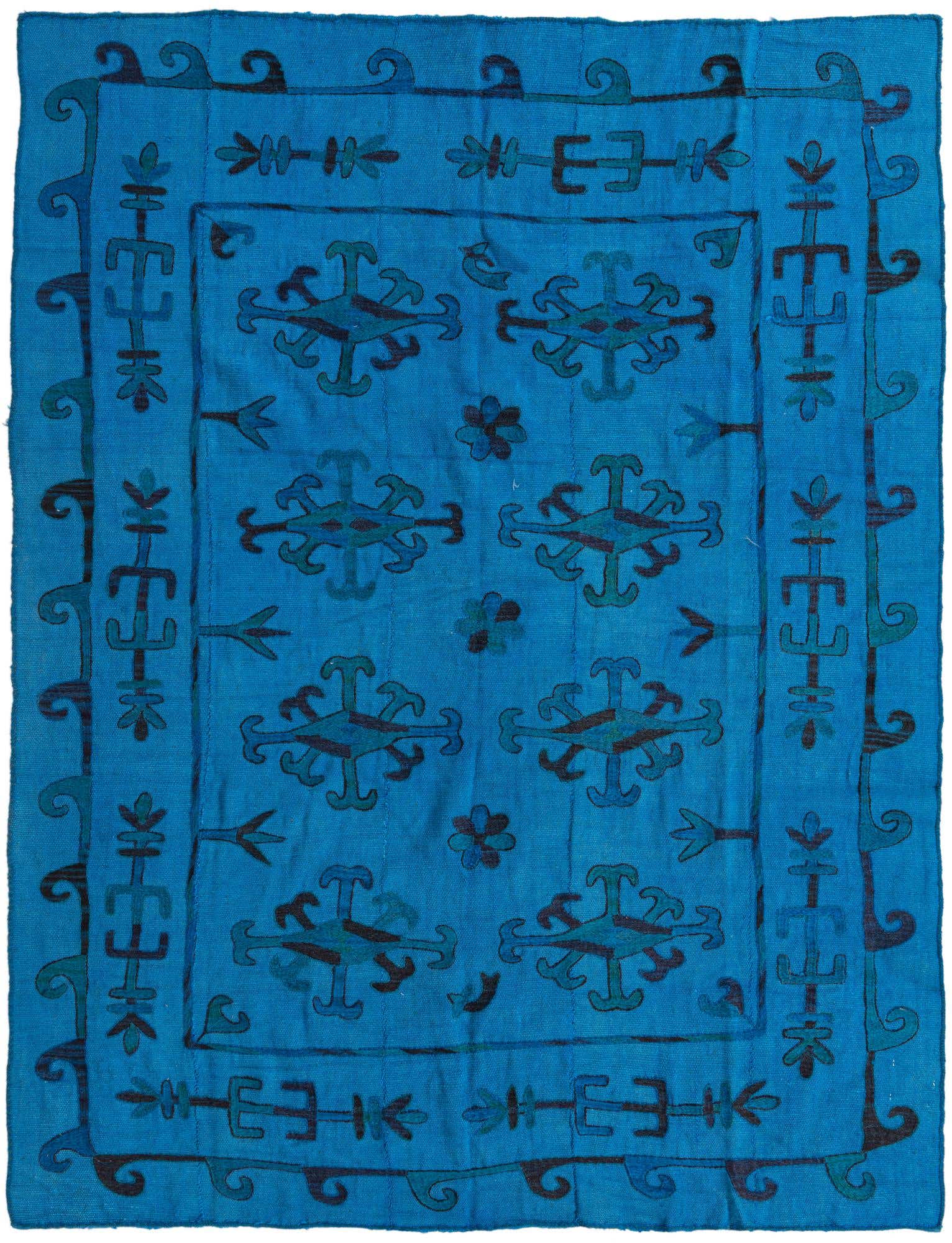 5' 7 x 7' 4 Hand Woven Kilim Suzani Wool Rug