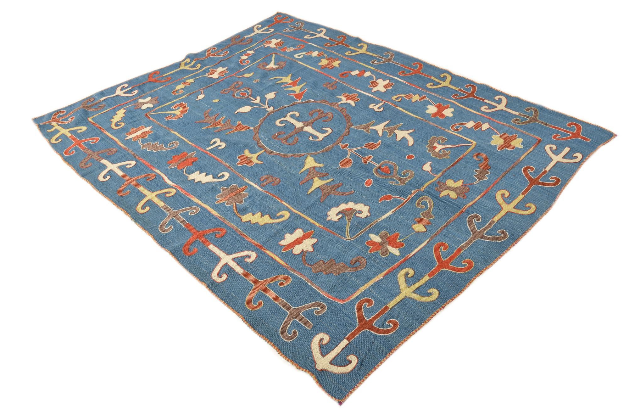 5' 10 x 7' 2 Hand Woven Kilim Suzani Wool Rug