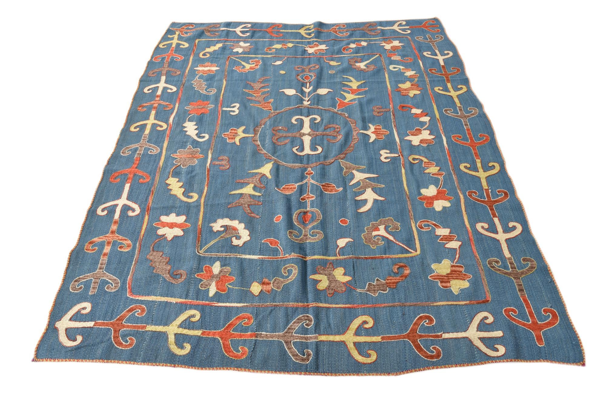 5' 10 x 7' 2 Hand Woven Kilim Suzani Wool Rug