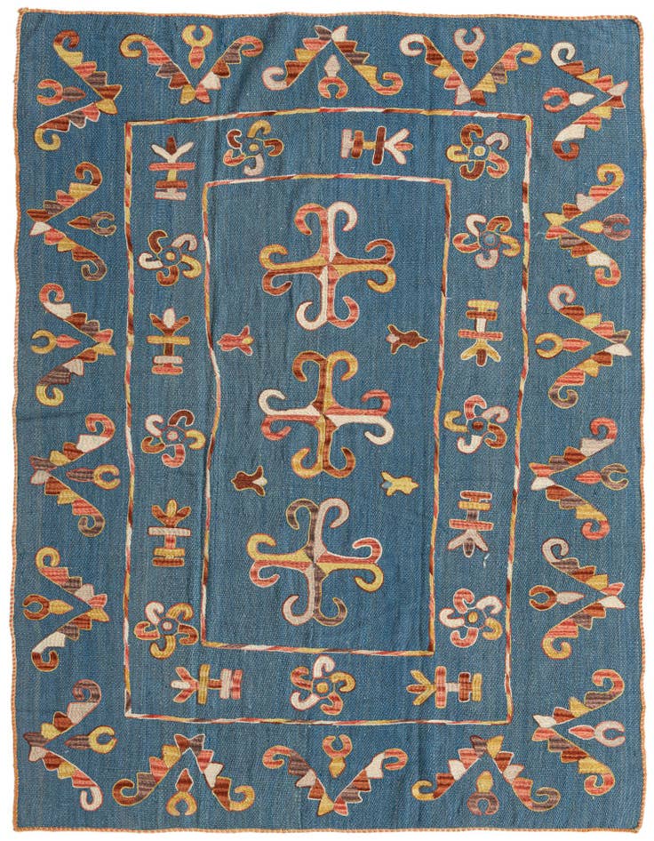Detail image of 4' 9 x 6' 6 Hand Woven Kilim Suzani Wool Rug