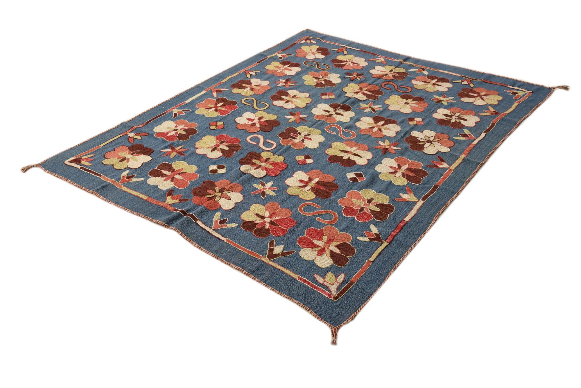 5' 8 x 7' 1 Hand Woven Kilim Suzani Wool Rug