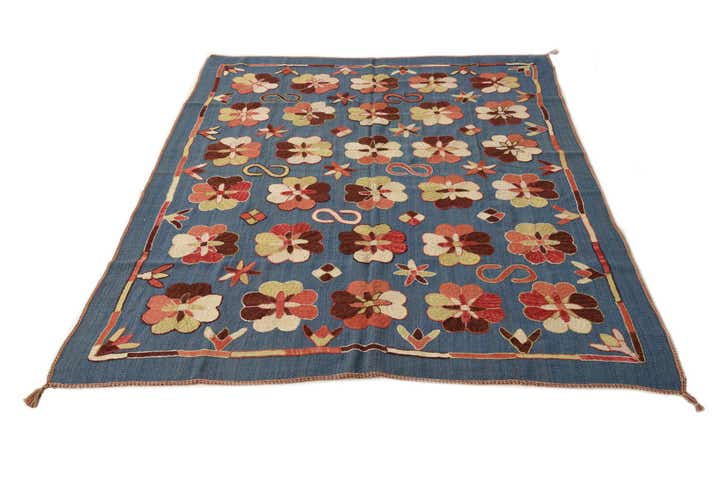 5' 8 x 7' 1 Hand Woven Kilim Suzani Wool Rug