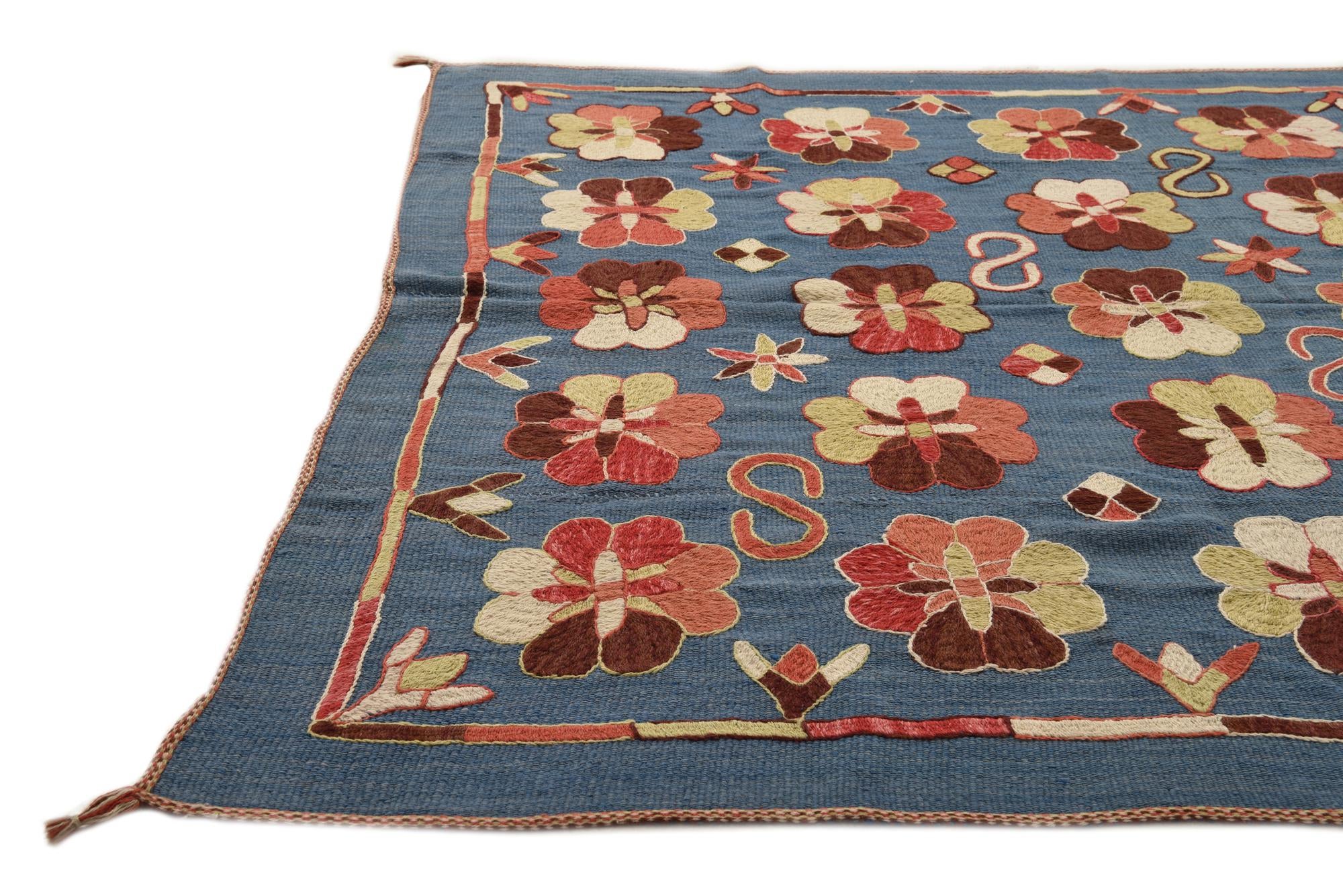 5' 8 x 7' 1 Hand Woven Kilim Suzani Wool Rug