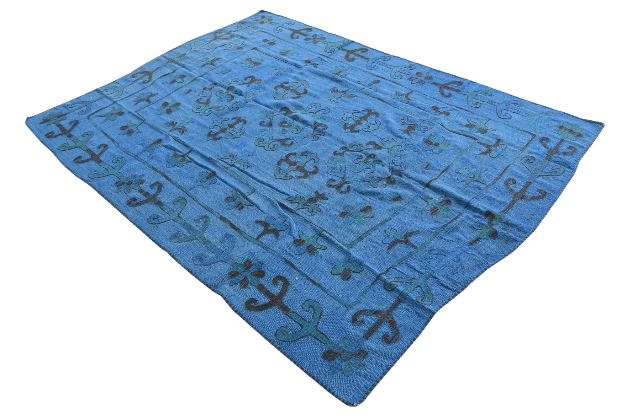 5' 9 x 7' 9 Hand Woven Kilim Suzani Wool Rug