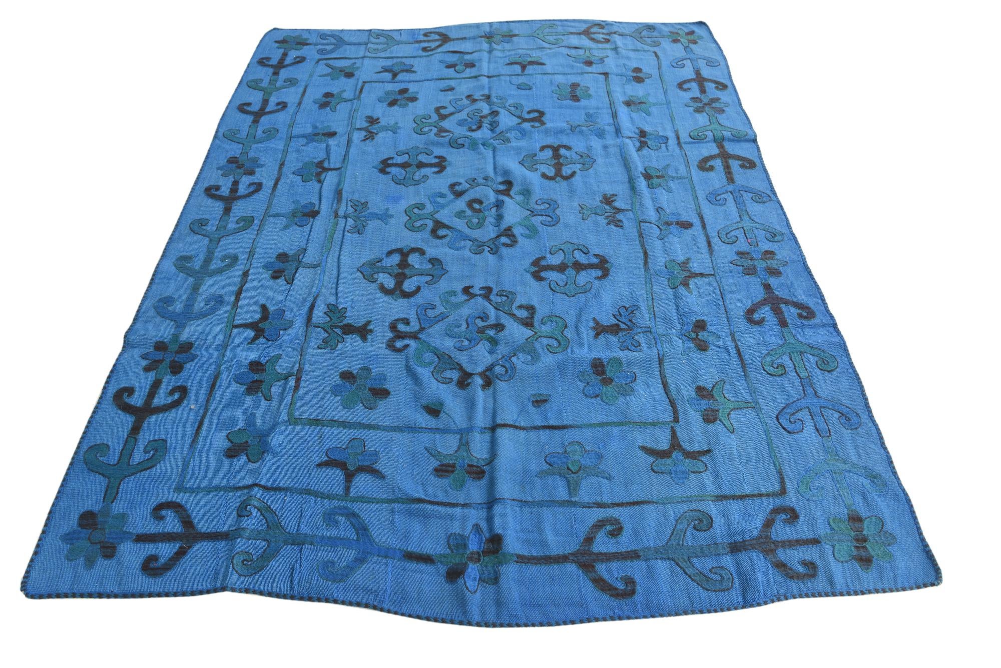 5' 9 x 7' 9 Hand Woven Kilim Suzani Wool Rug