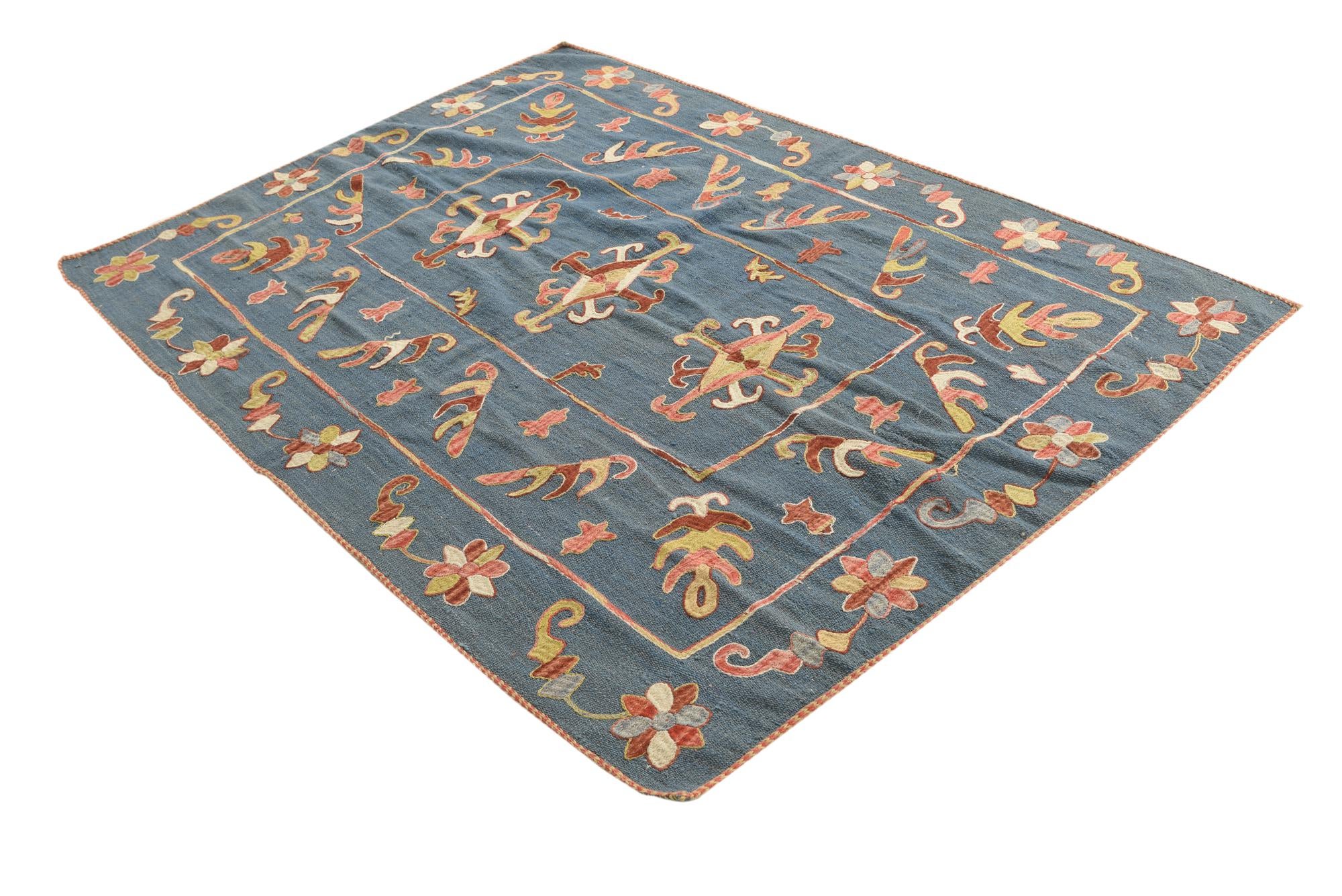 5' x 6' 9 Hand Woven Kilim Suzani Wool Rug
