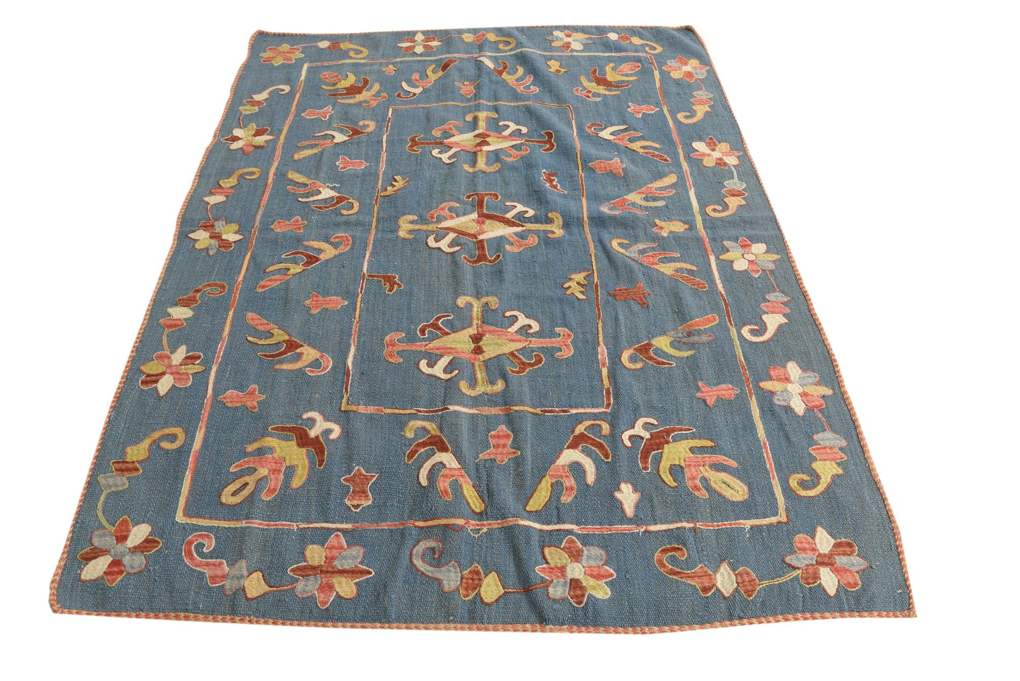 5' x 6' 9 Hand Woven Kilim Suzani Wool Rug