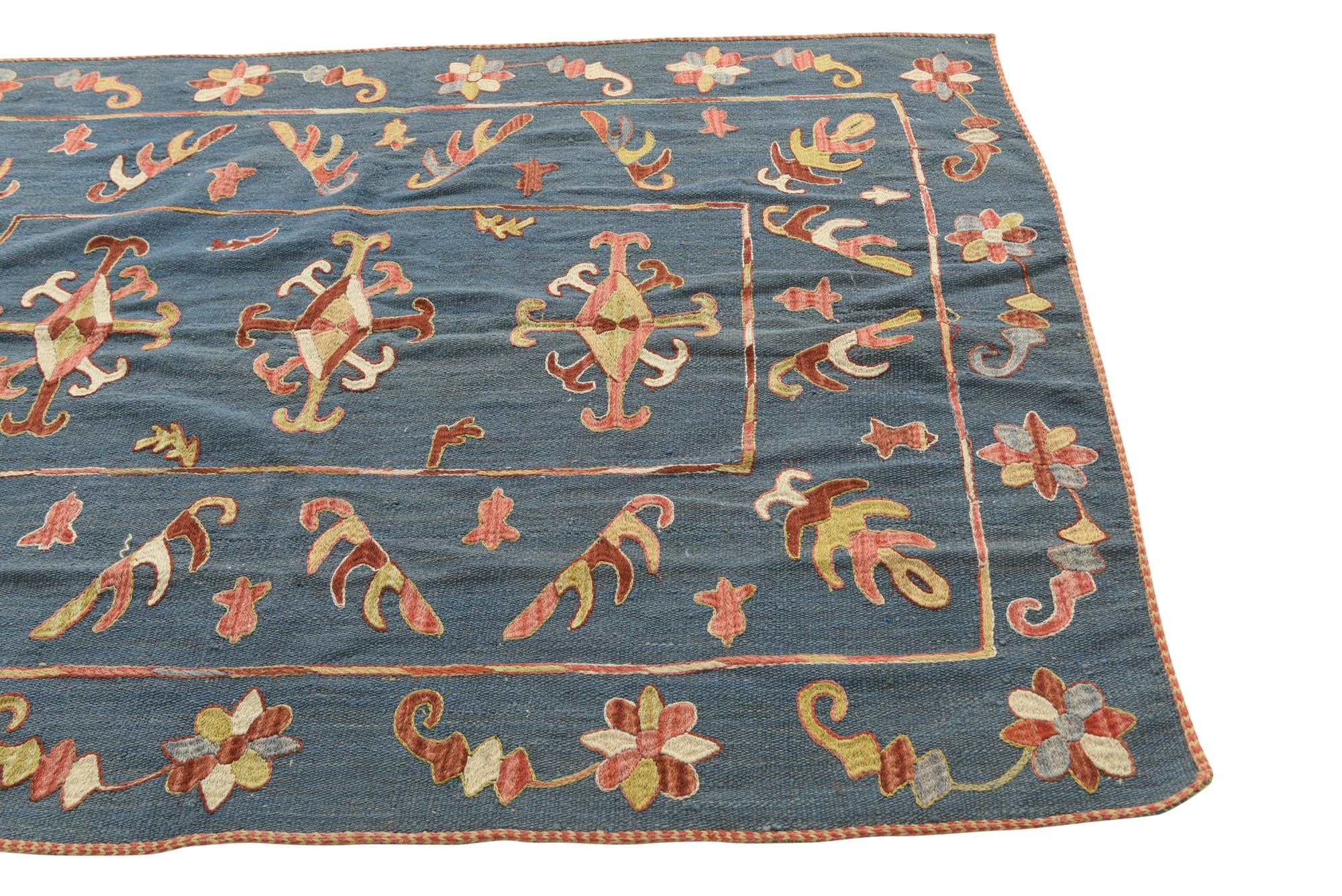 5' x 6' 9 Hand Woven Kilim Suzani Wool Rug