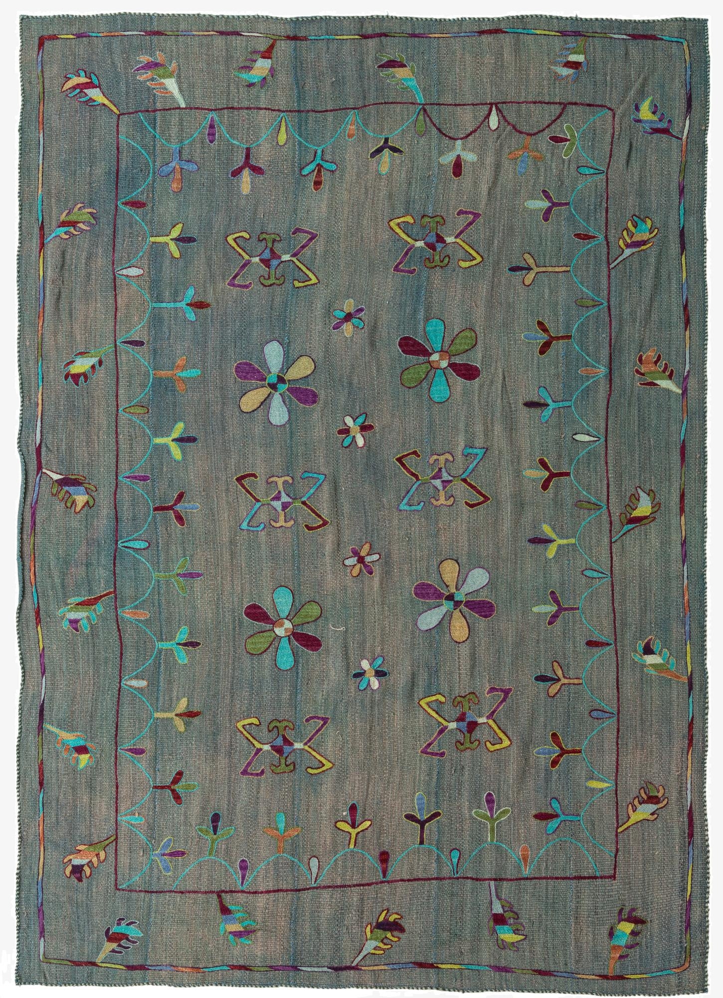 6' 3 x 8' 7  Hand Woven Kilim Suzani Wool Rug