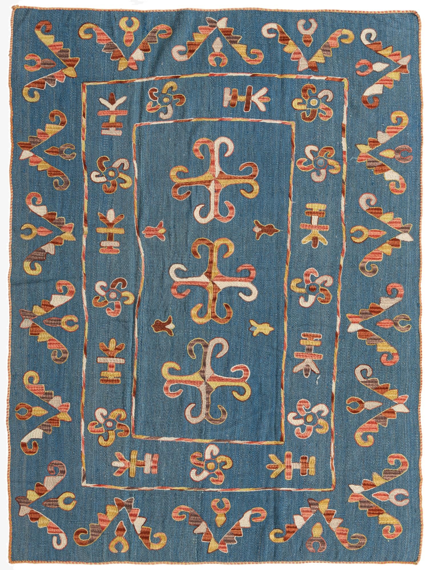 4' 9 x 6' 6  Hand Woven Kilim Suzani Wool Rug