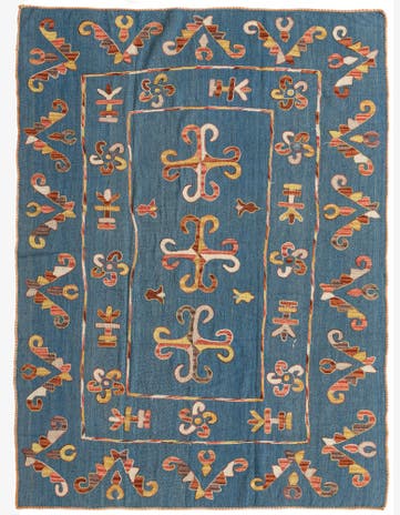 4' 9 x 6' 6 Hand Woven Kilim Suzani Wool Rug