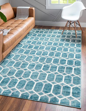 Blue Lattice Trellis Rug