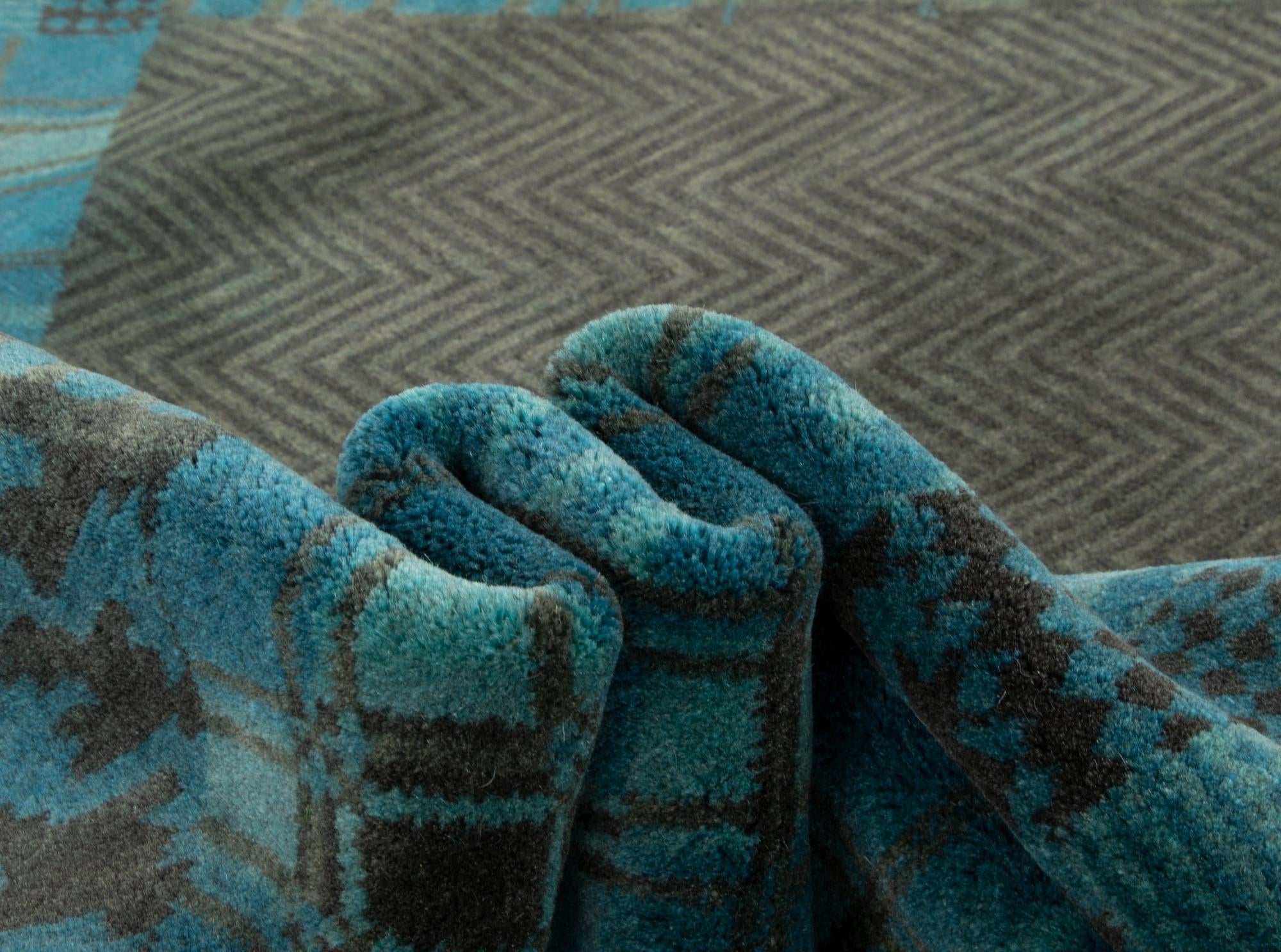 7' 11 x 9' 10 Hand Knotted Modern Manshu Wool Rug