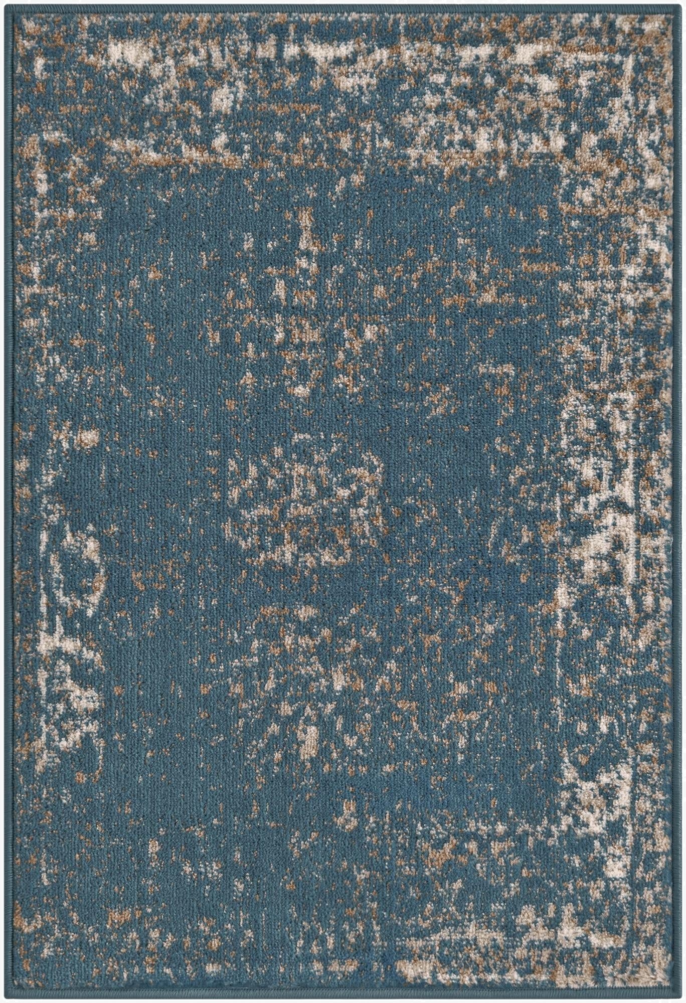 A 2x3 rectangular Monte Carlo rug featuring a distressed bohemian medallion pattern in shades of blue and cream.