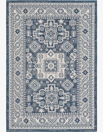 Blue Easy-Clean Aztec Indoor / Outdoor Rug