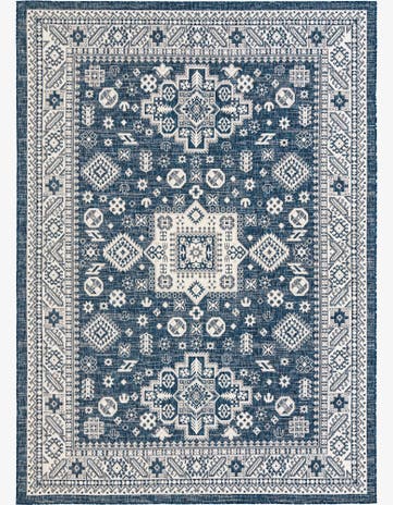 Blue Easy-Clean Aztec Indoor / Outdoor Rug