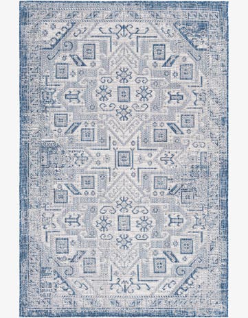 Blue Easy-Clean Aztec Indoor / Outdoor Rug