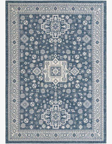 Blue Easy-Clean Aztec Indoor / Outdoor Rug
