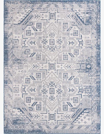 Blue Easy-Clean Aztec Indoor / Outdoor Rug