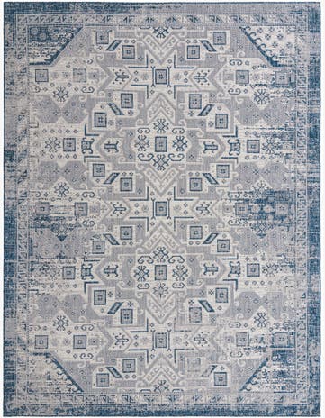 Blue Easy-Clean Aztec Indoor / Outdoor Rug