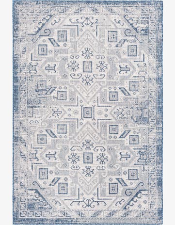 Blue Easy-Clean Aztec Indoor / Outdoor Rug