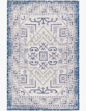 Blue Easy-Clean Aztec Indoor / Outdoor Rug