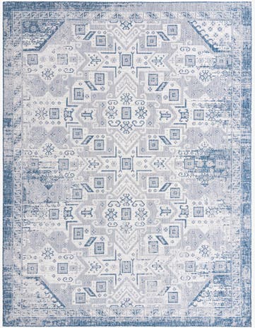 Blue Easy-Clean Aztec Indoor / Outdoor Rug
