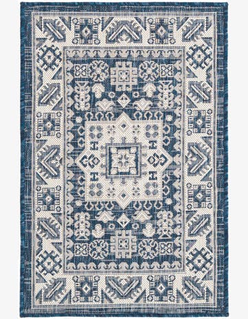 Blue Easy-Clean Aztec Indoor / Outdoor Rug