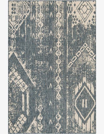 Blue Easy-Clean Bohemian Indoor / Outdoor Rug