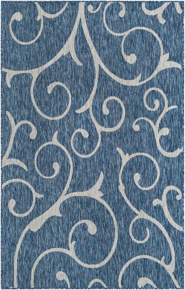 Custom Blue Easy-Clean Botanical Indoor / Outdoor Rug