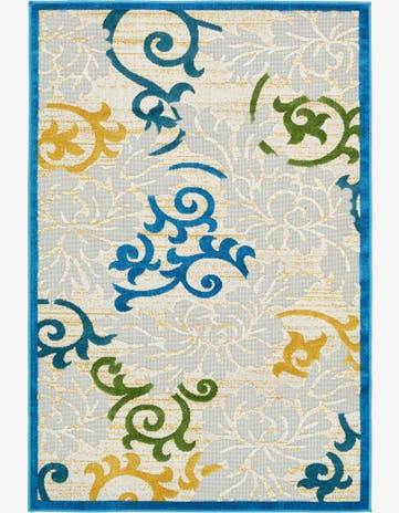 Blue Easy-Clean Botanical Indoor / Outdoor Rug