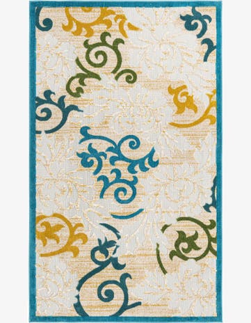 Blue Easy-Clean Botanical Indoor / Outdoor Rug