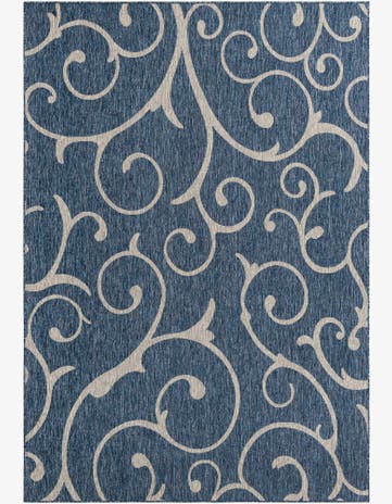 Blue Easy-Clean Botanical Indoor / Outdoor Rug