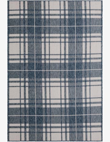 Blue Easy-Clean Checkered Indoor / Outdoor Rug
