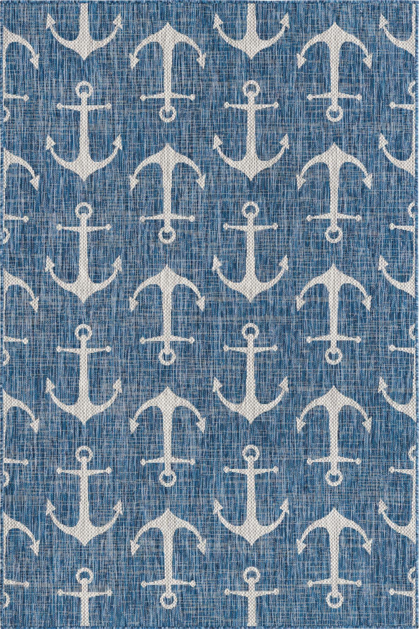 Custom Blue Easy-Clean Coastal Indoor / Outdoor Rug